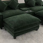 Canapé d'angle moderne Whisen 111 avec pouf, ports USB, porte-gobelets et grand coffre de rangement