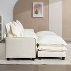 Canapé d'angle moderne Whisen 111 avec pouf, ports USB, porte-gobelets et grand coffre de rangement
