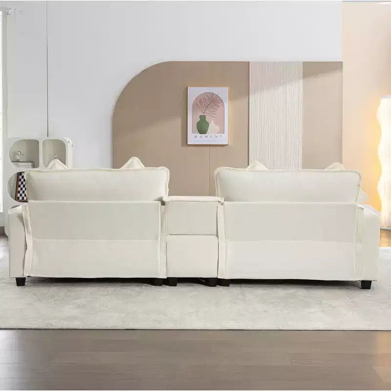 Canapé d'angle moderne Whisen 111 avec pouf, ports USB, porte-gobelets et grand coffre de rangement
