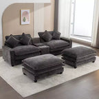 Canapé d'angle moderne Whisen 111 avec pouf, ports USB, porte-gobelets et grand coffre de rangement