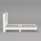 Cadre de Lit Minimaliste Élégant Famapy White Queen – Dossier Rembourré, Structure Robuste, Pieds de Luxe Dorés, Construction