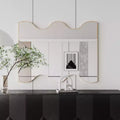 30x35 Golden Rectangular Wall Mirror with Wavy Sides: Metal Frame, Vanity, Dressing - Elegant for Bath, Living, Bed