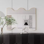 30x35 Golden Rectangular Wall Mirror with Wavy Sides: Metal Frame, Vanity, Dressing - Elegant for Bath, Living, Bed