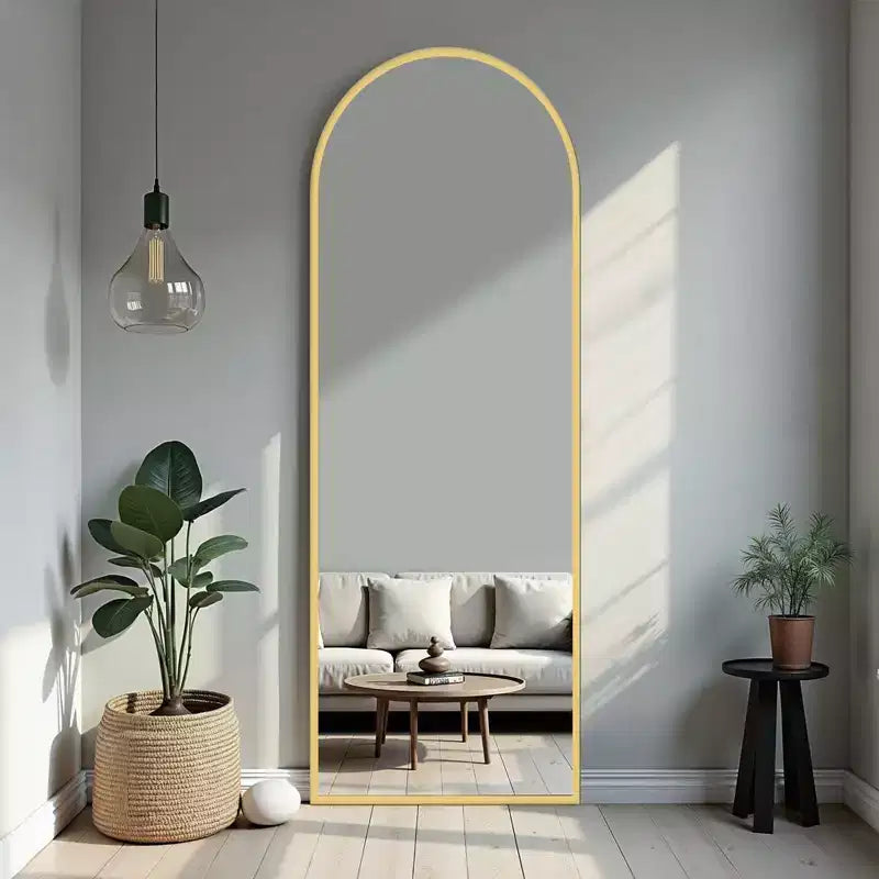 71 W x 32 H Black Arched Full Length Floor Mirror with Stand
