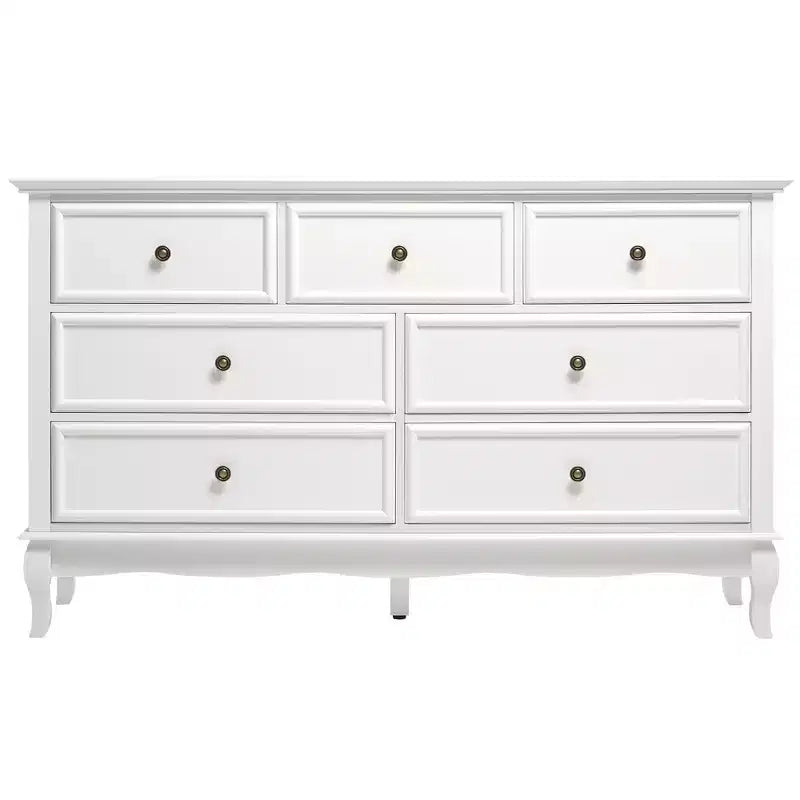 Commode Heynemo pour chambre à coucher, commode moderne à 7 tiroirs avec pieds en bois massif et finition peinte, idéale pour la chambre d'enfant, le salon, le couloir.