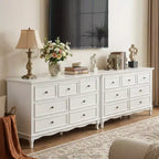 Commode Heynemo pour chambre à coucher, commode moderne à 7 tiroirs avec pieds en bois massif et finition peinte, idéale pour la chambre d'enfant, le salon, le couloir.