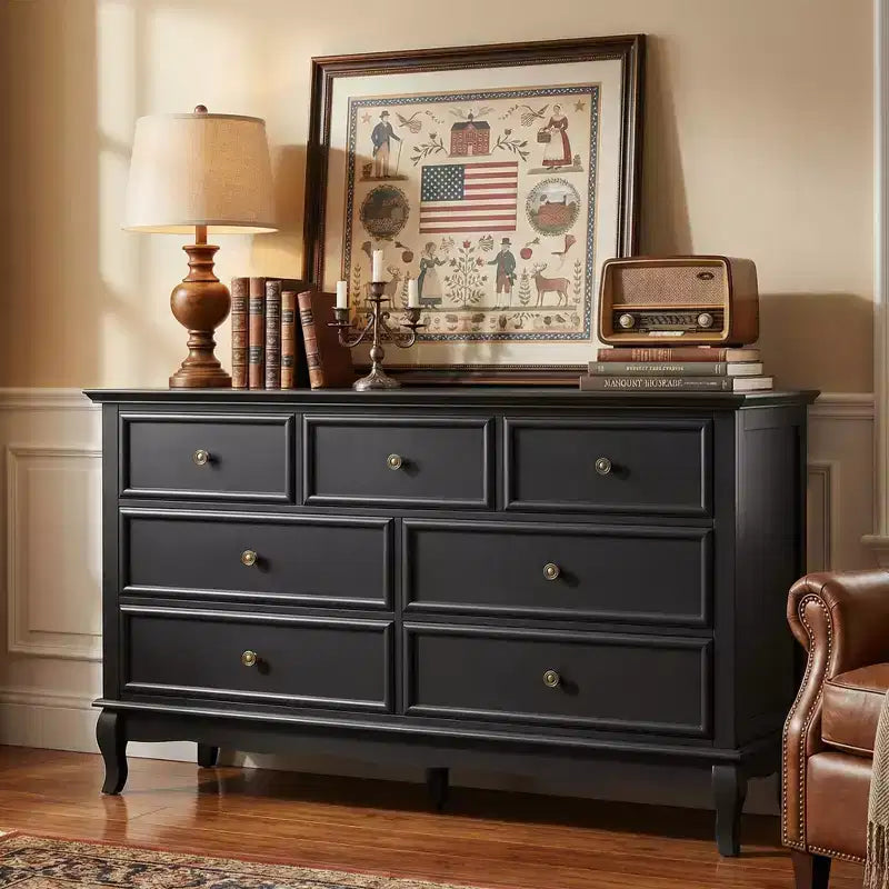 Commode Heynemo pour chambre à coucher, commode moderne à 7 tiroirs avec pieds en bois massif et finition peinte, idéale pour la chambre d'enfant, le salon, le couloir.
