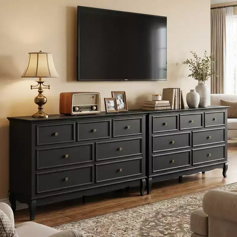 Commode Heynemo pour chambre à coucher, commode moderne à 7 tiroirs avec pieds en bois massif et finition peinte, idéale pour la chambre d'enfant, le salon, le couloir.