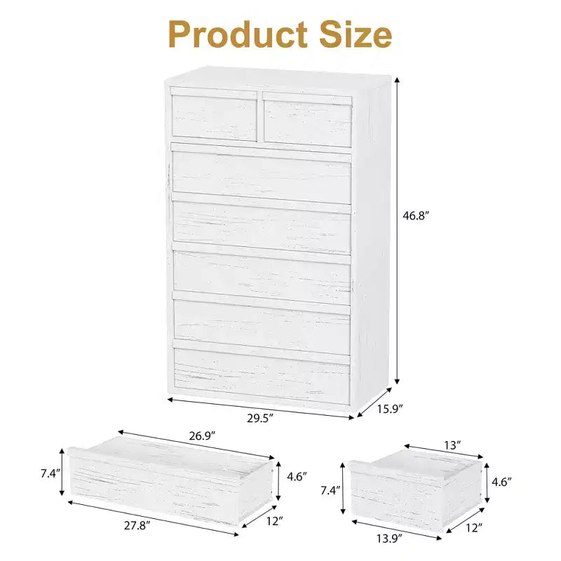 Commode haute Whizmax à 7 tiroirs pour chambre, commode moderne à 7 tiroirs avec grand espace de rangement, organisateur de commode blanc pour salon, chambre de bébé, entrée