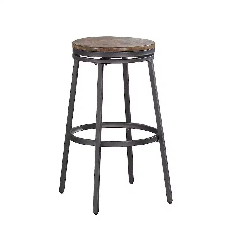 Stockton 25 Backless Metal Swivel Stool - Slate Grey - Golden Oak Seat