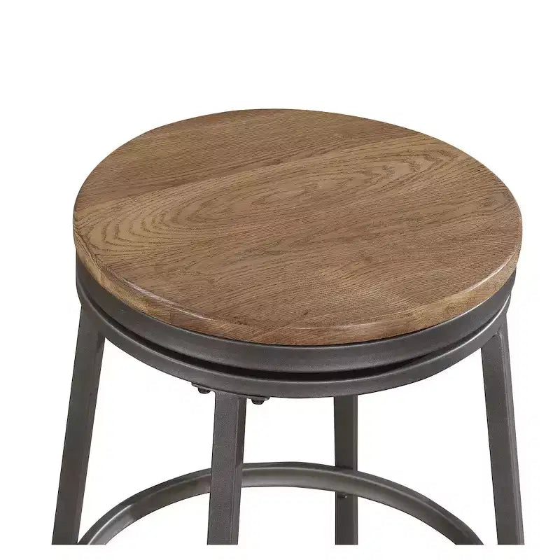 Tabouret pivotant sans dossier en métal Stockton 25 - Gris ardoise - Assise en chêne doré