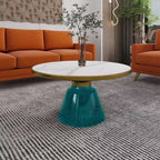 LeisureMod Tully Table Basse en Verre 30" - Table d'Appoint Moderne avec Bord Doré pour Salon, Chambre à Coucher, Bureau, Salle d'Attente, Table d'Appoint Intérieure