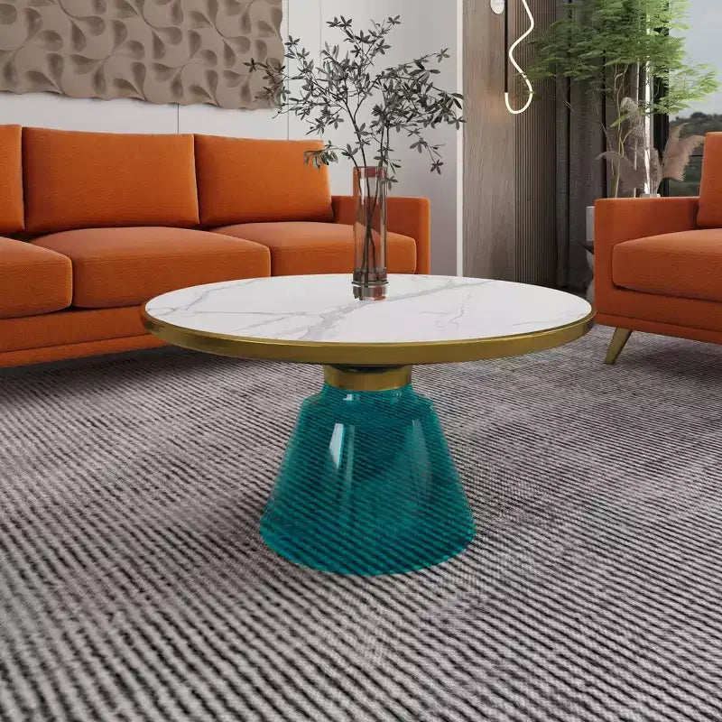 LeisureMod Tully Table Basse en Verre 30" - Table d'Appoint Moderne avec Bord Doré pour Salon, Chambre à Coucher, Bureau, Salle d'Attente, Table d'Appoint Intérieure