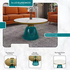 LeisureMod Tully Table Basse en Verre 30" - Table d'Appoint Moderne avec Bord Doré pour Salon, Chambre à Coucher, Bureau, Salle d'Attente, Table d'Appoint Intérieure