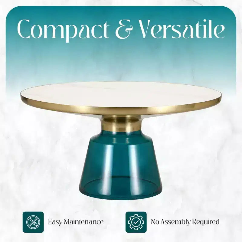 LeisureMod Tully Table Basse en Verre 30" - Table d'Appoint Moderne avec Bord Doré pour Salon, Chambre à Coucher, Bureau, Salle d'Attente, Table d'Appoint Intérieure