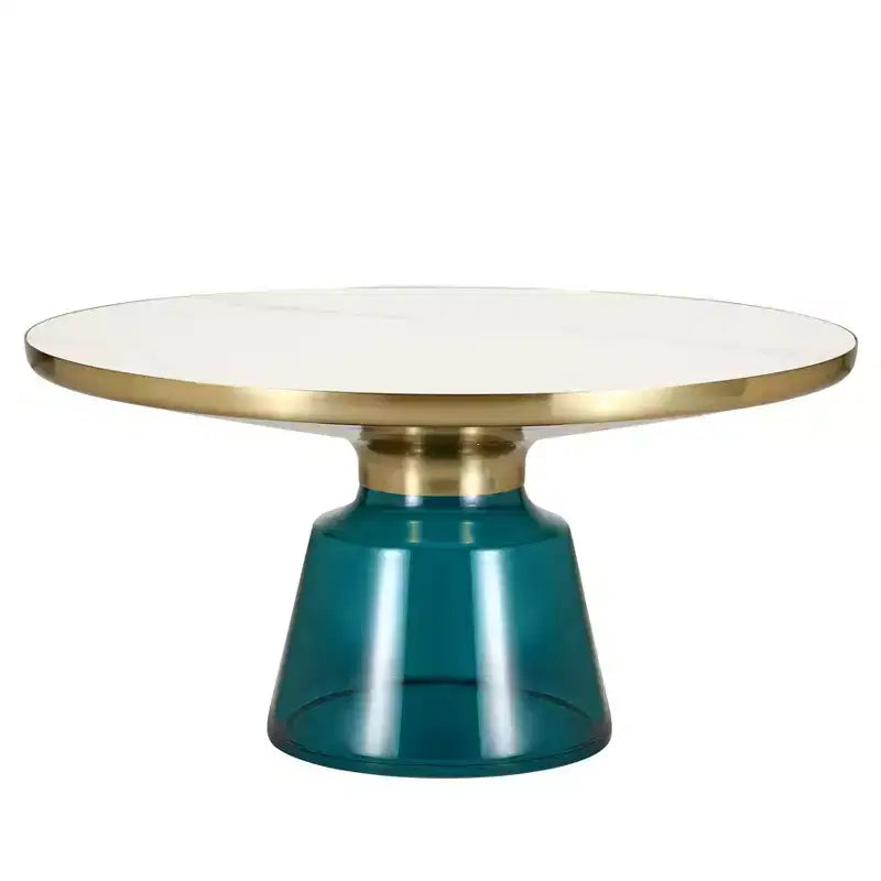LeisureMod Tully Table Basse en Verre 30" - Table d'Appoint Moderne avec Bord Doré pour Salon, Chambre à Coucher, Bureau, Salle d'Attente, Table d'Appoint Intérieure