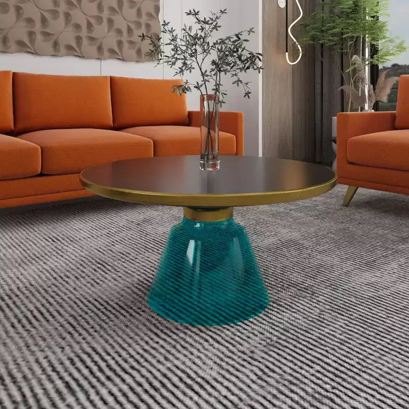 LeisureMod Tully Table Basse en Verre 30" - Table d'Appoint Moderne avec Bord Doré pour Salon, Chambre à Coucher, Bureau, Salle d'Attente, Table d'Appoint Intérieure