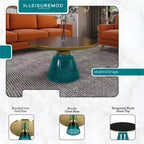 LeisureMod Tully Table Basse en Verre 30" - Table d'Appoint Moderne avec Bord Doré pour Salon, Chambre à Coucher, Bureau, Salle d'Attente, Table d'Appoint Intérieure