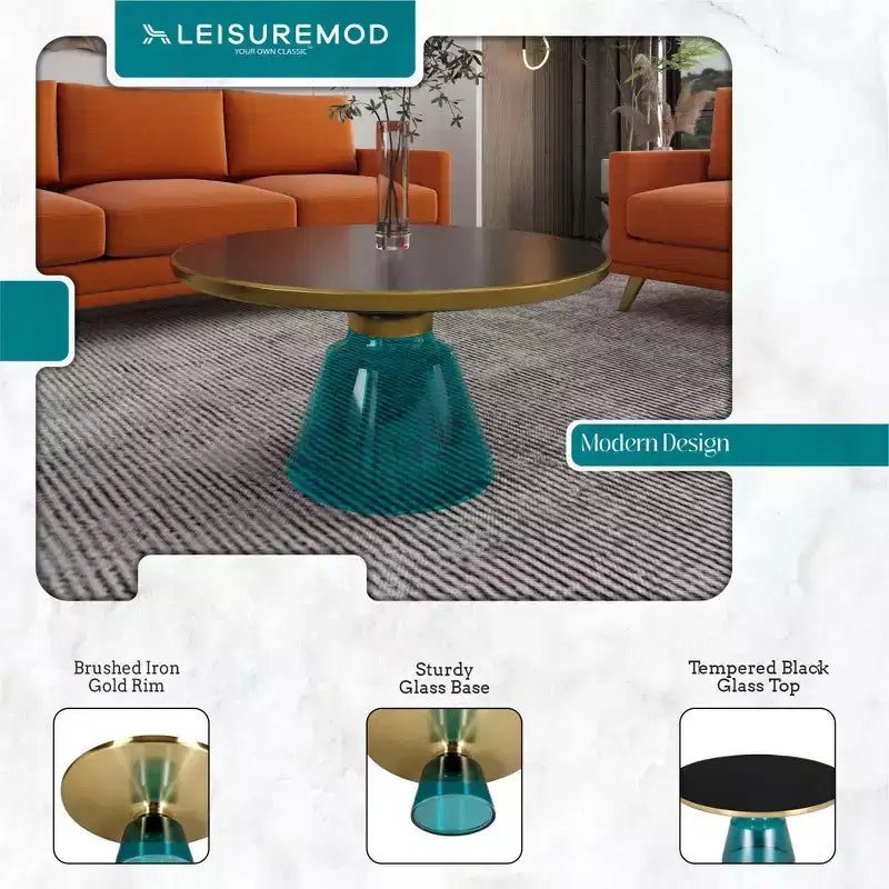 LeisureMod Tully Table Basse en Verre 30" - Table d'Appoint Moderne avec Bord Doré pour Salon, Chambre à Coucher, Bureau, Salle d'Attente, Table d'Appoint Intérieure