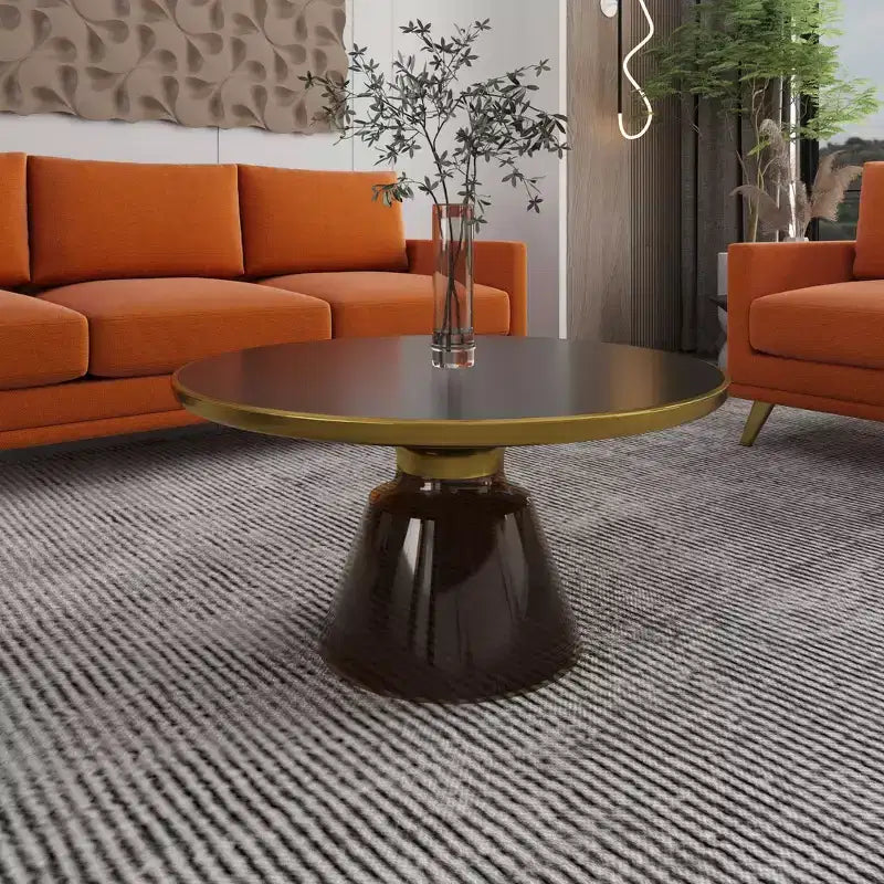 LeisureMod Tully Table Basse en Verre 30" - Table d'Appoint Moderne avec Bord Doré pour Salon, Chambre à Coucher, Bureau, Salle d'Attente, Table d'Appoint Intérieure