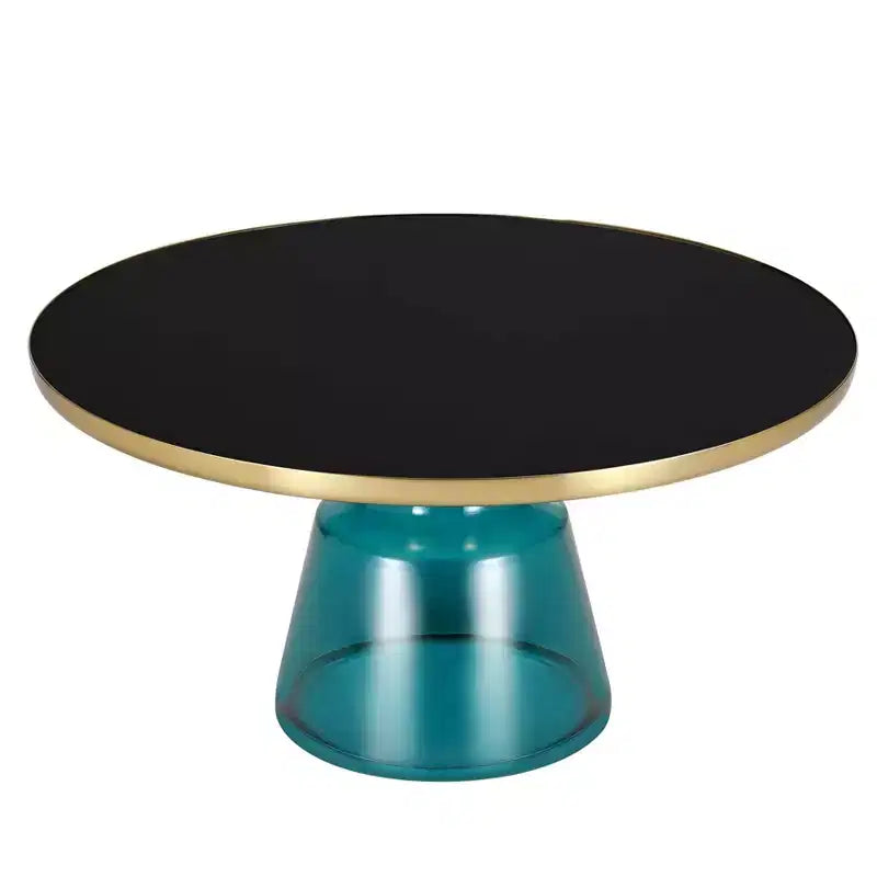 LeisureMod Tully 30 Glass Coffee Table  Modern Side Table with Gold Rim for Living Room, Bedroom, Office, Lounge, Indoor Accent Table