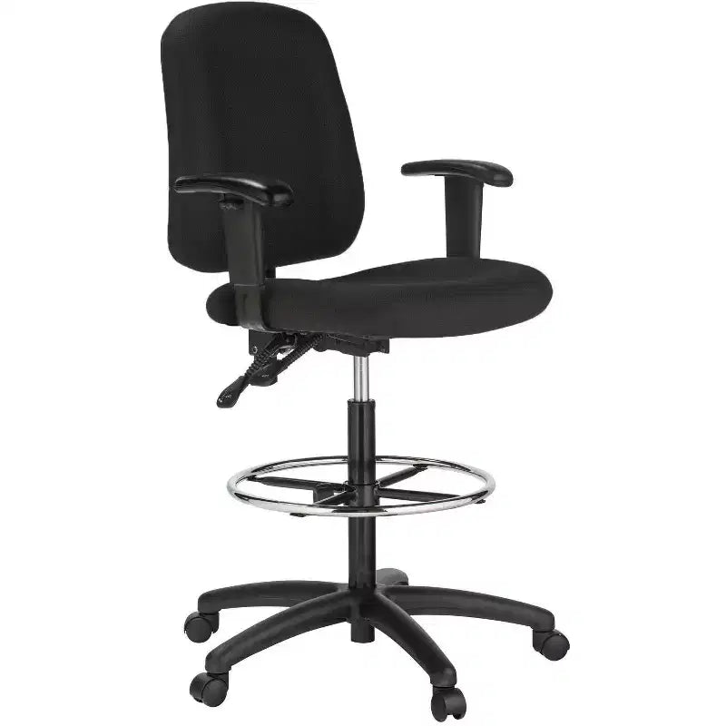 Dual Function Drafting Stool With Arms - Black Fabric