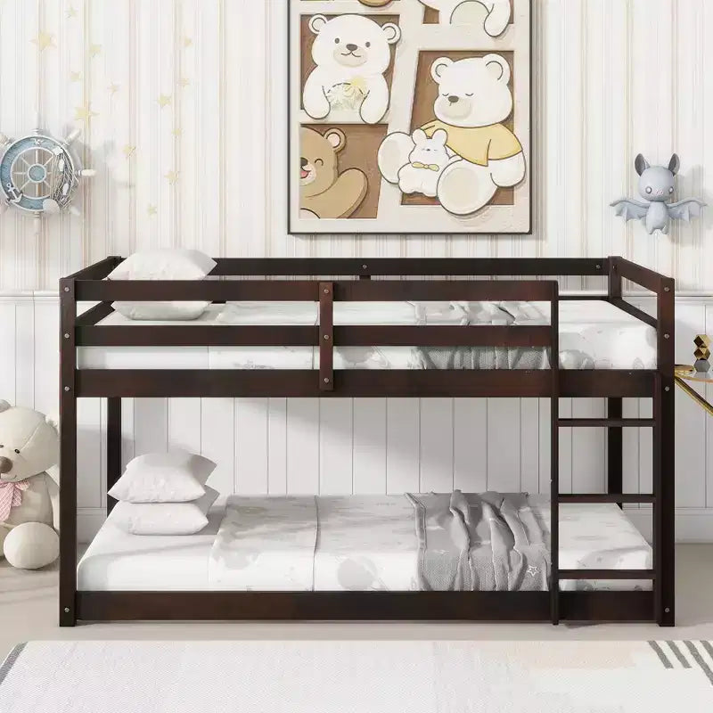 Whisen 77.3L x 43.8W Lit superposé jumeau en bois massif avec échelle, avec plate-forme de lattes renforcées