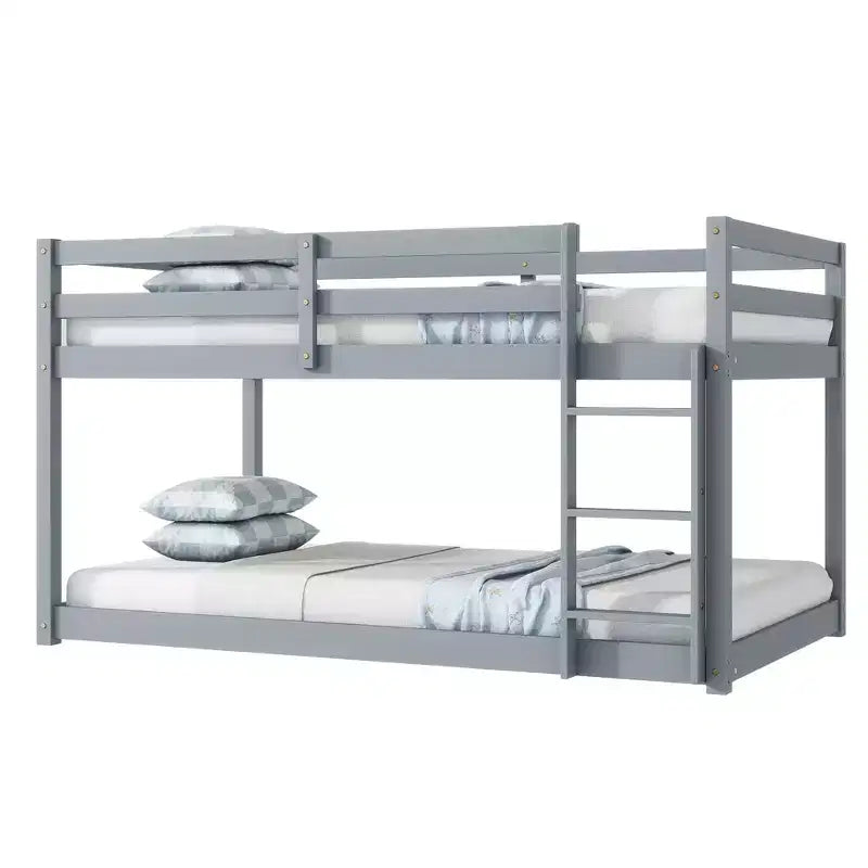 Whisen 77.3L x 43.8W Lit superposé jumeau en bois massif avec échelle, avec plate-forme de lattes renforcées