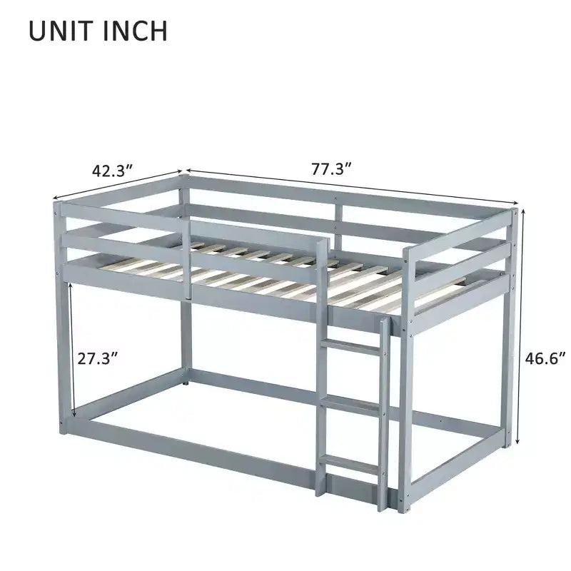 Whisen 77.3L x 43.8W Lit superposé jumeau en bois massif avec échelle, avec plate-forme de lattes renforcées