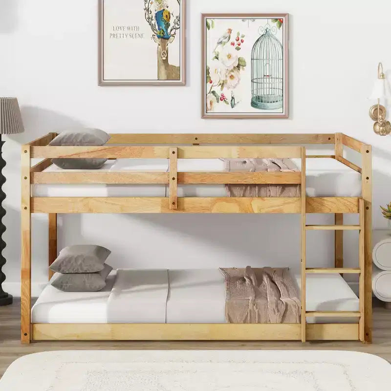Whisen 77.3L x 43.8W Lit superposé jumeau en bois massif avec échelle, avec plate-forme de lattes renforcées