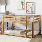 Whisen 77.3L x 43.8W Lit superposé jumeau en bois massif avec échelle, avec plate-forme de lattes renforcées