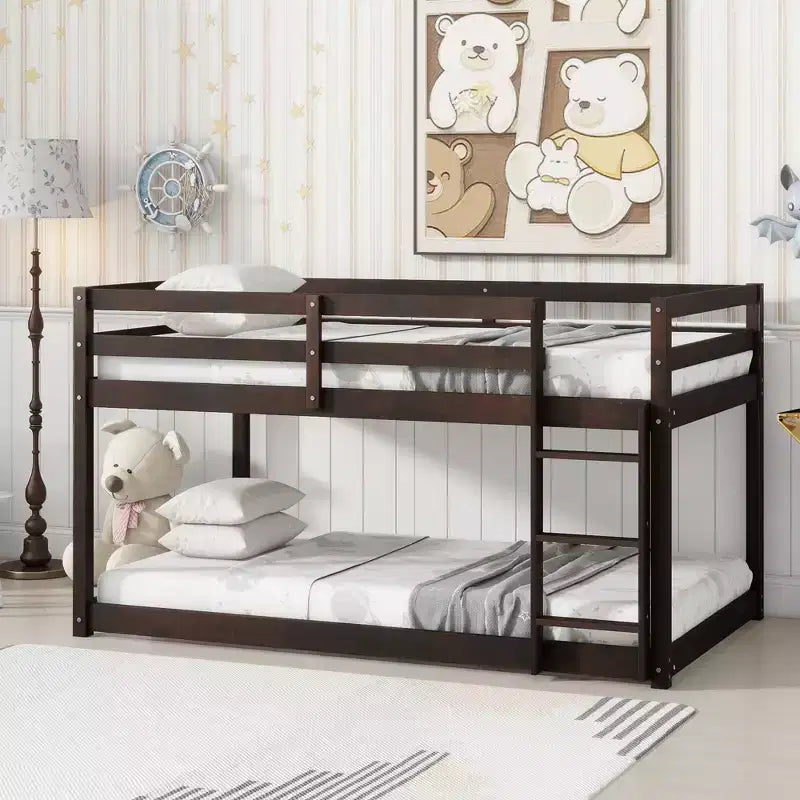 Whisen 77.3L x 43.8W Lit superposé jumeau en bois massif avec échelle, avec plate-forme de lattes renforcées