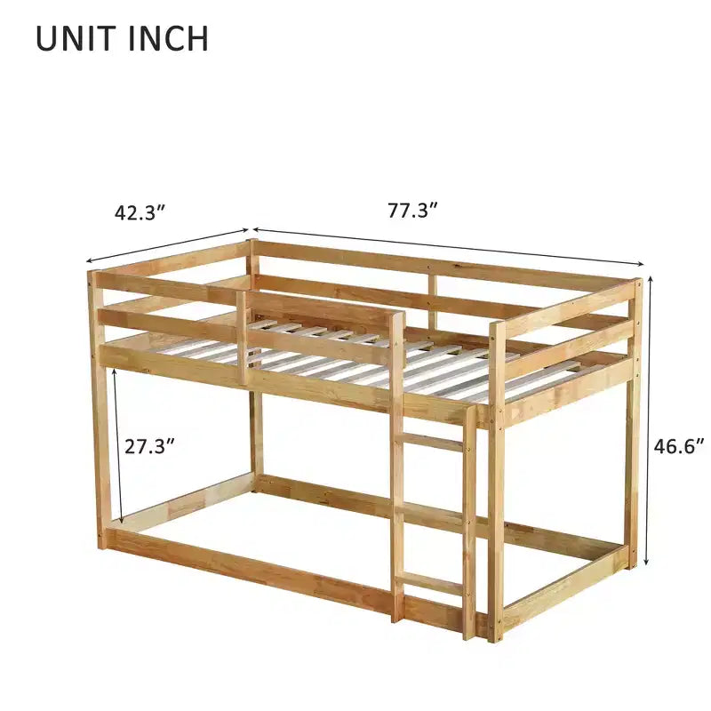 Whisen 77.3L x 43.8W Lit superposé jumeau en bois massif avec échelle, avec plate-forme de lattes renforcées