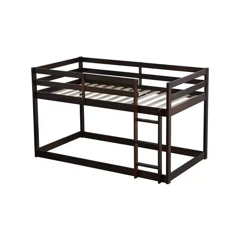 Whisen 77.3L x 43.8W Lit superposé jumeau en bois massif avec échelle, avec plate-forme de lattes renforcées