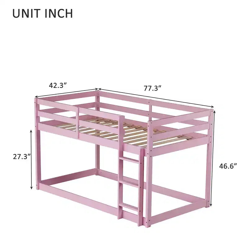 Whisen 77.3L x 43.8W Lit superposé jumeau en bois massif avec échelle, avec plate-forme de lattes renforcées