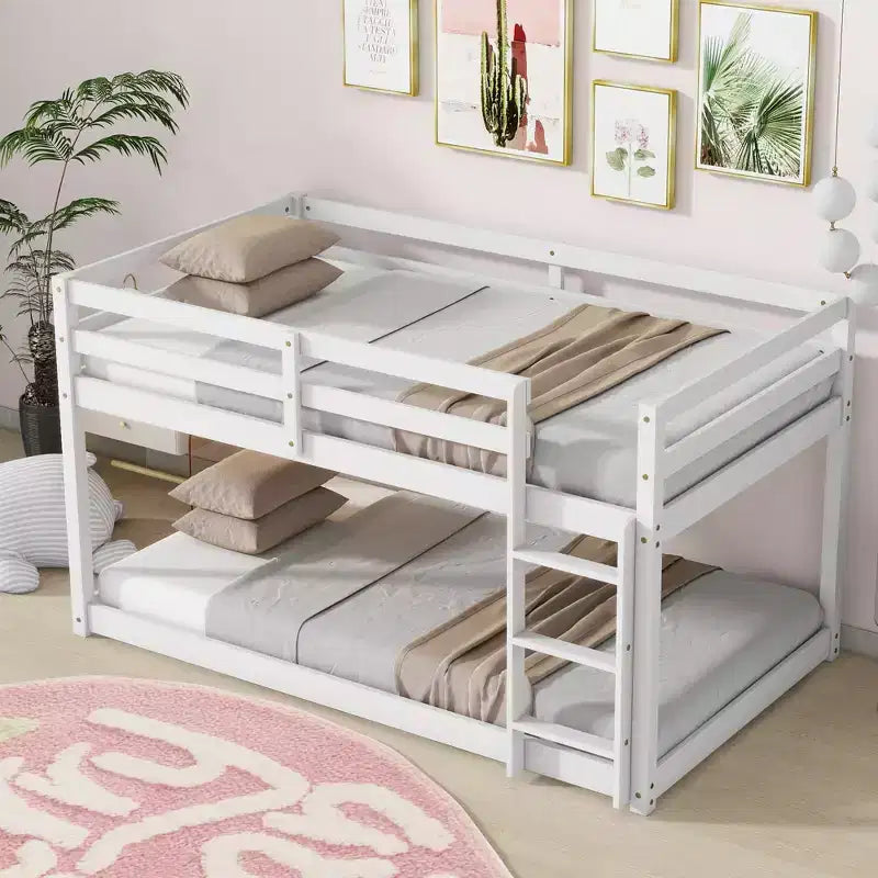 Whisen 77.3L x 43.8W Lit superposé jumeau en bois massif avec échelle, avec plate-forme de lattes renforcées