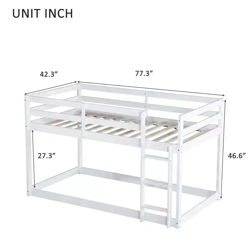 Whisen 77.3L x 43.8W Lit superposé jumeau en bois massif avec échelle, avec plate-forme de lattes renforcées