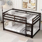Whisen 77.3L x 43.8W Solid Rubber Wooden Twin over Twin Floor Bunk Bed with Ladder, with Bed Platform of Strengthened Slats