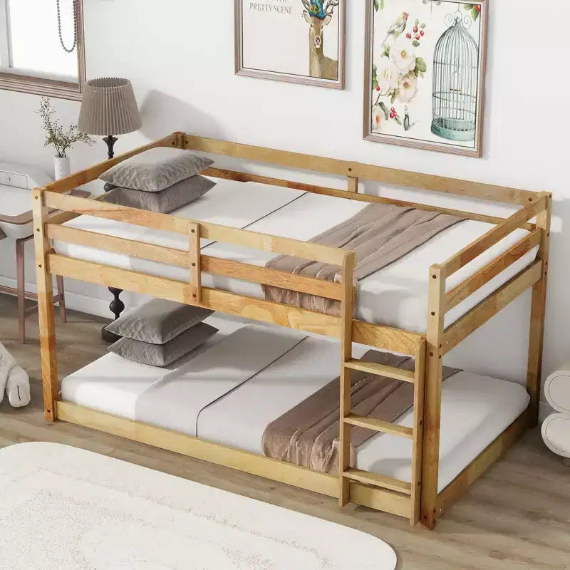 Whisen 77.3L x 43.8W Lit superposé jumeau en bois massif avec échelle, avec plate-forme de lattes renforcées