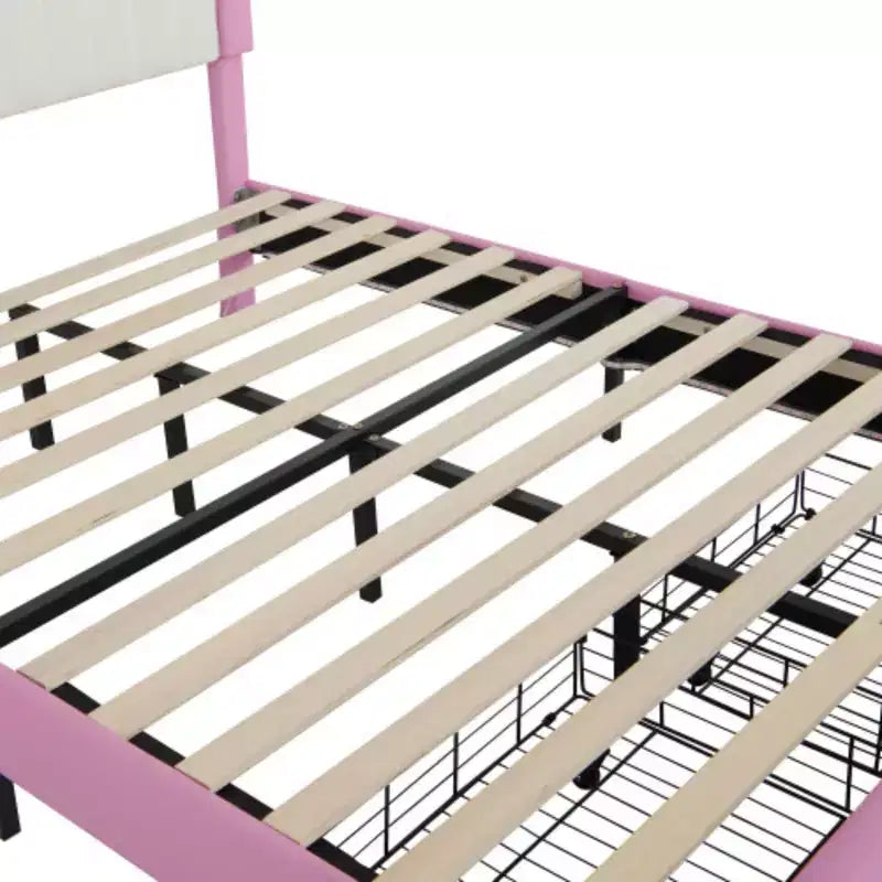 Modern Princess Bed with Crown Headboard, Single-Sized Upholstered Frame Including LED Lights