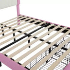 Modern Princess Bed with Crown Headboard, Single-Sized Upholstered Frame Including LED Lights