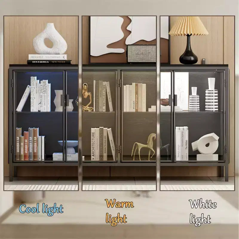 Famapy Black Tempered Glass Display Cabinet Illuminating Your Home with Style and Function