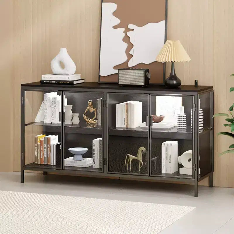Famapy Black Tempered Glass Display Cabinet Illuminating Your Home with Style and Function
