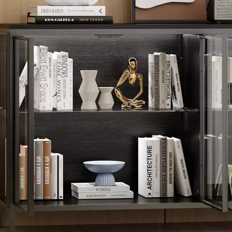 Famapy Black Tempered Glass Display Cabinet Illuminating Your Home with Style and Function