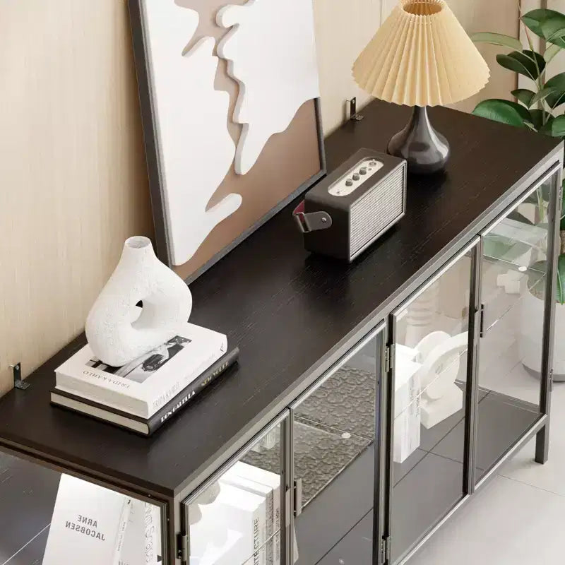 Famapy Black Tempered Glass Display Cabinet Illuminating Your Home with Style and Function