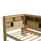 Lit de repos double en bois avec étagères de rangement, USB et lit gigogne, Naturel
