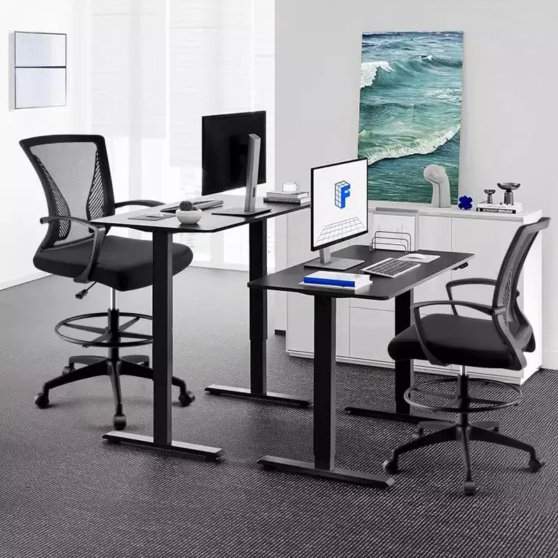 Chaise de Dessin Haute pour Bureau Debout Dossier en Maille avec Anneau Repose-pieds Réglable Support Lombaire Capacité 150 kg Tabouret de Bureau Hauteur Comptoir