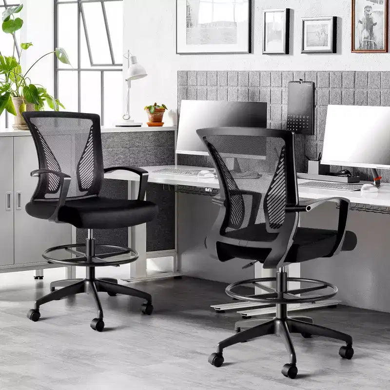 Chaise de Dessin Haute pour Bureau Debout Dossier en Maille avec Anneau Repose-pieds Réglable Support Lombaire Capacité 150 kg Tabouret de Bureau Hauteur Comptoir