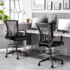 Chaise de Dessin Haute pour Bureau Debout Dossier en Maille avec Anneau Repose-pieds Réglable Support Lombaire Capacité 150 kg Tabouret de Bureau Hauteur Comptoir