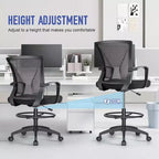 Chaise de Dessin Haute pour Bureau Debout Dossier en Maille avec Anneau Repose-pieds Réglable Support Lombaire Capacité 150 kg Tabouret de Bureau Hauteur Comptoir